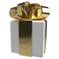 3d Gift Box Gold White. Christmas Holiday Gift Wrap. png