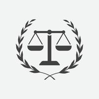 bufete de abogados con icono de corona de laurel, ley simple y diseño de icono floral, icono de justicia, ilustración de diseño de escalas de justicia vector