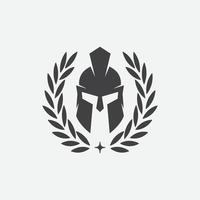 Wreath and helmet of the Spartan warrior symbol, emblem. Spartan helmet logo, illustration of spartan, Spartan Greek gladiator helmet armor flat vector icon