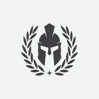 Wreath and helmet of the Spartan warrior symbol, emblem. Spartan helmet logo, illustration of spartan, Spartan Greek gladiator helmet armor flat vector icon