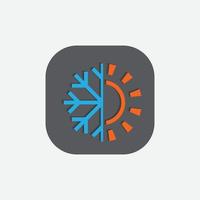 plantilla de diseño de logotipo frío y caliente, icono de calefacción y refrigeración, vector de iconos de sol y copos de nieve, caliente, frío, elemento, invierno, acondicionamiento