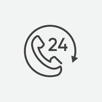 Call 24 icon vector illustration, 24 hour call service, Twenty four hour service flat design, 24h Support Simple Design, All day customer support call center icon, Telephone support 24 hours symbol