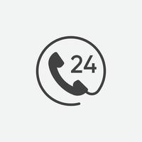 Call 24 icon vector illustration, 24 hour call service, Twenty four hour service flat design, 24h Support Simple Design, All day customer support call center icon, Telephone support 24 hours symbol