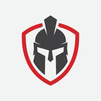 shield and helmet of the Spartan warrior symbol, emblem. Spartan helmet logo, vector illustration of spartan shield and helm, Spartan Greek gladiator helmet armor flat vector icon