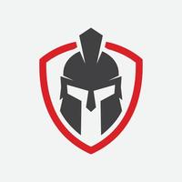 shield and helmet of the Spartan warrior symbol, emblem. Spartan helmet logo, vector illustration of spartan shield and helm, Spartan Greek gladiator helmet armor flat vector icon