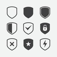 conjunto de iconos de seguridad simple, conjunto de iconos de escudo, conjunto de iconos de escudo simple vectorial, signo plano relleno, conjunto de iconos de símbolo de escudo de protección, ilustración de vector de escudo