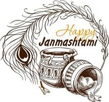 Happy Janmashtami. Indian fest. Celebrating birth of Krishna. Watercolor abstract background vector