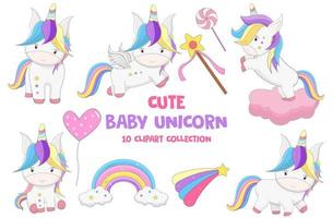 Collection of funny unicorns on a white background. Vector illustration