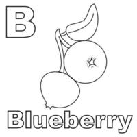 Blueberries coloring page, with a big B to introduce letters to kids. Suitable for children's coloring books and letter recognition through blueberries. Editable vectors