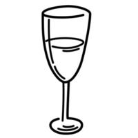 Glass of champagne. Line art symbol for web printing and applications. Vector illustration in doodle style hand-drawn isolated on the white background.