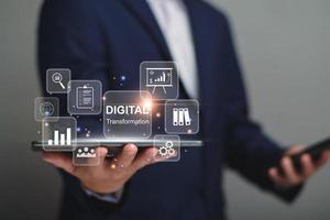 Digital transformation technology strategy, digitization and digitalization of business processes and data, optimize and automate operations, business service management, internet and cloud computing. photo