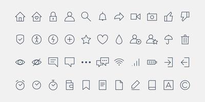 Social media icon set, flat thin line graphic design for website. Web icons. vector