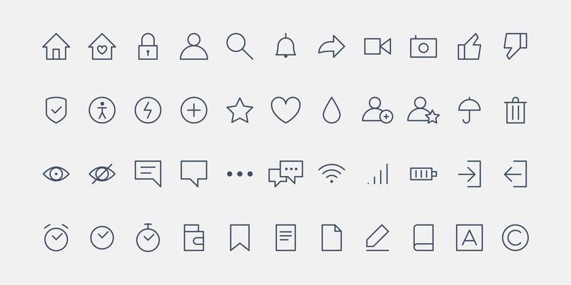 Social media icon set, flat thin line graphic design for website. Web icons.