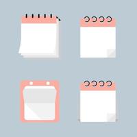 conjunto de colección de icono de calendario en blanco, bloc de notas de papel, cuadro de texto, diseño plano, vector, ilustración vector