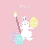 happy easter festival with animal pet bunny rabbit and egg, pastel color, flat vector illustration cartoon character