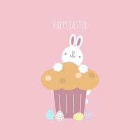 happy easter festival with animal pet bunny rabbit and egg, pastel color, flat vector illustration cartoon character