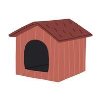 Wooden house for dogs, hand drawn flat vector illustration isolated on white background. Home for domestic pet, outdoor or indoor furniture for animals.