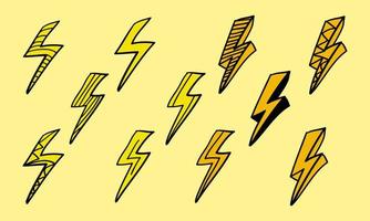 set of hand drawn lightning illustration in doodle style vector