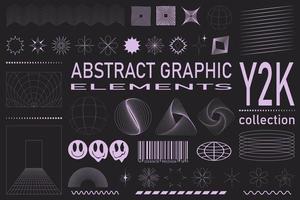 Retro futuristic elements for design. Collection of abstract graphic geometric symbols and objects in y2k style. Templates for notes, posters, banners, stickers, business cards, logo. vector