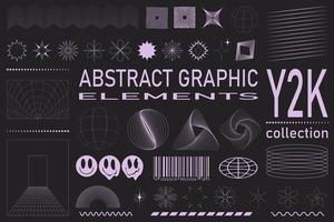 elementos retro futuristas para el diseño. colección de objetos y símbolos geométricos gráficos abstractos en estilo y2k. plantillas para notas, carteles, pancartas, adhesivos, tarjetas de visita, logotipo. vector