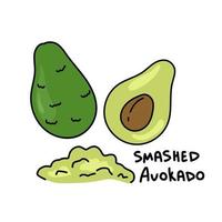 Avocado illustration. Doodle illustration Smashed avocado for dishes, menus, recipes, cookbooks, instagram. vector