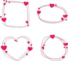 Set of hand drawn valentines frames vector