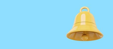 Yellow bell, notification symbol. 3D rendering. Icon on blue background, space for text. photo