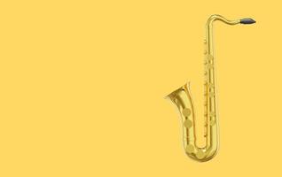 Saxophone gold metal, musical instrument. 3d rendering. Icon on yellow background, space for text. photo