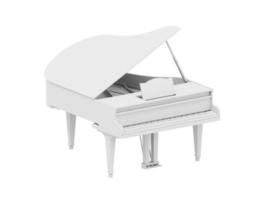 piano de cola blanco, instrumento musical. representación 3d icono sobre fondo blanco. foto