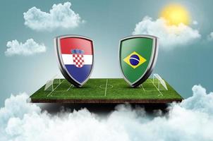 Croatia vs Brazil Versus screen banner Soccer concept. football field stadium, 3d illustration photo