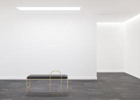 Empty white wall in modern art gallery. Mock up interior in minimalist style. Free, copy space for your artwork, picture, text, or another design. Empty exhibition space. 3D rendering. photo