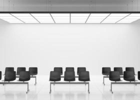 Empty white wall in modern public space. Mock up for advertisement. Free, copy space for your billboard. White waiting room with empty space for signboard, poster. 3D rendering. photo