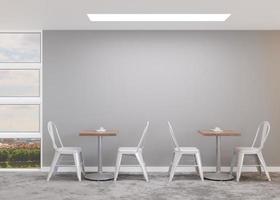 Empty gray wall in modern cafe. Mock up restaurant interior in contemporary style. Free, copy space for your advertising banner, artwork, picture, text, or other design. Empty space. 3D rendering. photo
