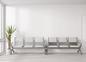 Empty white wall in modern public space. Mock up for advertisement. Free, copy space for your billboard. White waiting room with empty space for signboard, poster. 3D rendering. photo