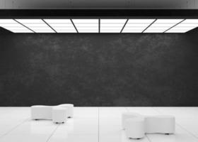 Empty black wall in modern art gallery. Mock up interior in minimalist style. Free, copy space for your artwork, picture, text, or another design. Empty exhibition space. 3D rendering. photo