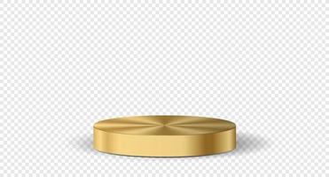 Gold podium or showcase to place products. 3d style podium gold luxury background. Round gold podium. Vector illustration