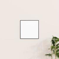 Minimal frame mockup on white wall with plant. Poster mockup. Clean, modern, minimal frame. 3d rendering. photo