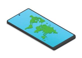 isometric world map on smartphone vector