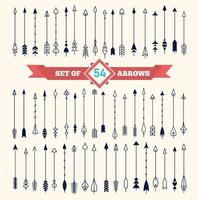 Vintage arrows in flat style for decoration. Large vector set of 54 stylized decorative arrows