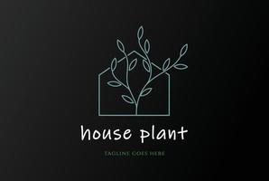 casa elegante simple con diseño de logotipo de estilo de línea de hoja de planta vector