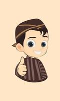 Javanese boy with blangkon the head, Javanese Face, javanese boy face cartoon, Javanese Face vector, Javanese boy thumbs up vector