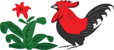 imagen de un gallo con plantas vector