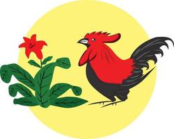 imagen de un gallo con plantas vector