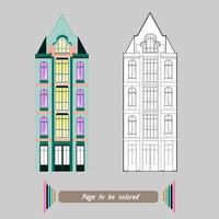 Dibujo de edificio alto y antiguo con buhardilla para colorear vector