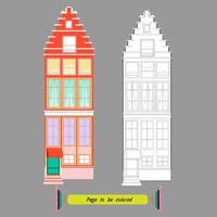 Dibujo para colorear edificio alto y antiguo con porche vector