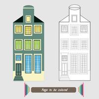 Dibujo para colorear edificio antiguo con buhardilla vector