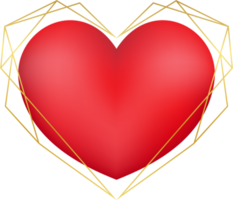 corazón rojo en marco geométrico dorado png