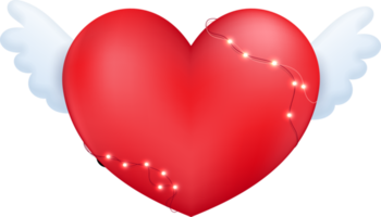 Red Heart with Angel Wings and Light Hanging png