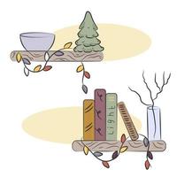 bookshelf with garland vector