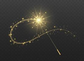 Magic wand with golden swirl and sparkles isolated on transparent background. vector